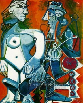  Pipe Oil Painting - Femme nue debout et Homme a la pipe 1968 Cubism